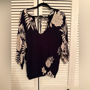Billabong Black and Cream Floral Blouse